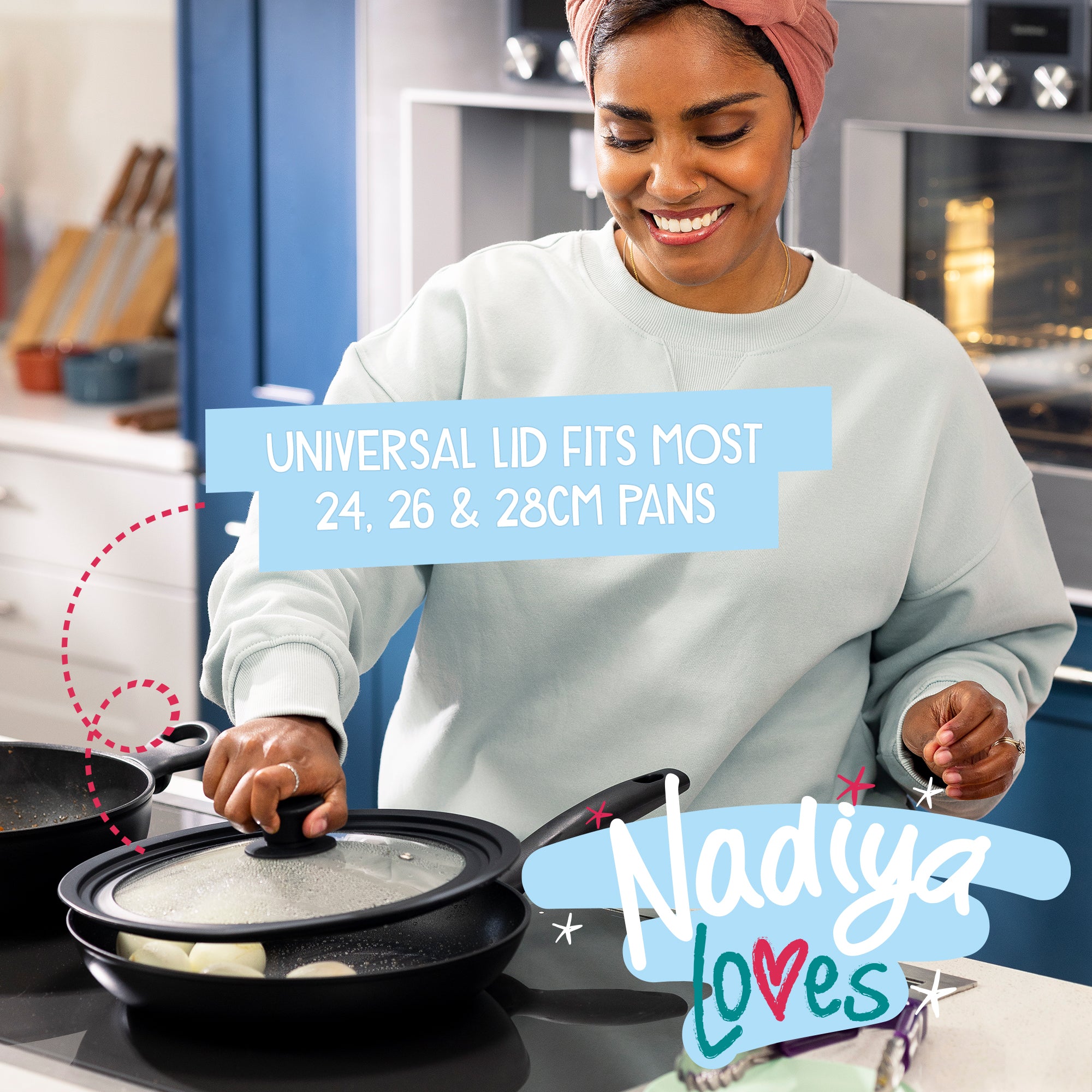 Nadiya Hussain: Stackable Non-Stick Frying Pan, Stockpot, Saucepan & Multi-Lid - 4 Piece Set
