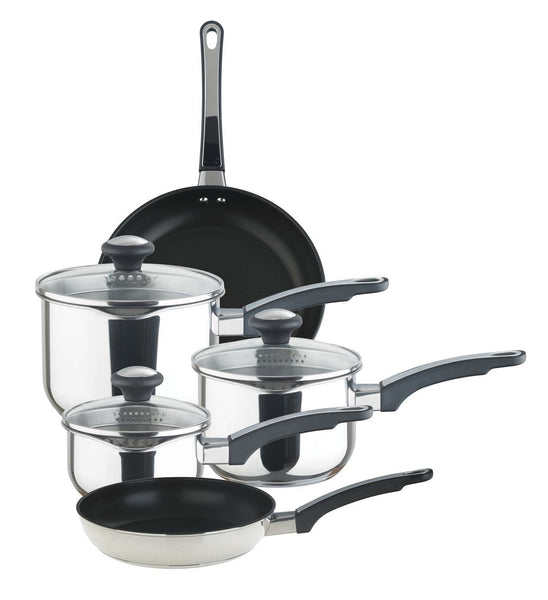 Prestige Cook & Strain Straining Stainless Steel Pan Set. Clever straining lids mean no need for colanders - meanign less washing up, & space saving in your kitchen cupboards!