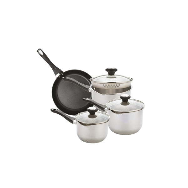 Cook & Strain: Stainless Steel Frying Pan & Saucepans with Straining Lids - 4 Piece