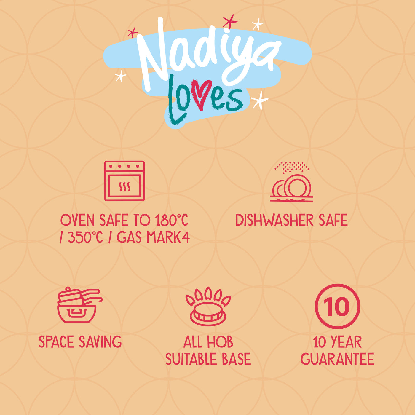 Nadiya Hussain: Stackable Non-Stick Frying Pan, Stockpot, Saucepan & Multi-Lid - 4 Piece Set