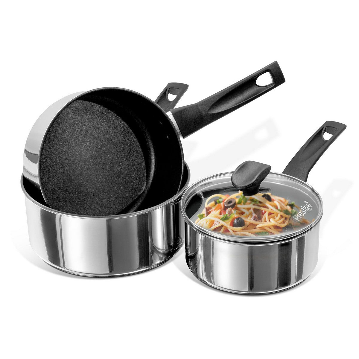 9 X Tougher Stainless Steel Non Stick Saucepan Set Small Medium & Large