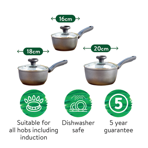 Buy Prestige 3 Piece Green Eco Non-Stick Induction Saucepan Set from the  Next UK online shop