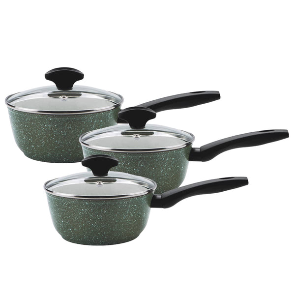 Prestige Eco non stick saucepan set includes three sizes of saucepans - perfect for all meals.
