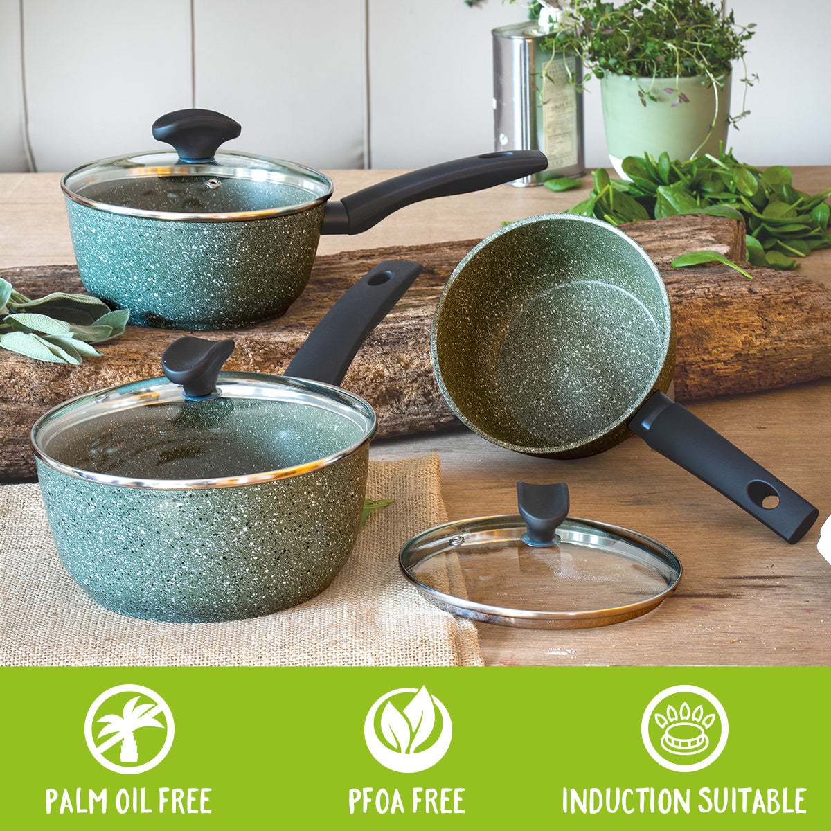 Eco Non-Stick Induction Frying Pan, Wok Lid Set Piece Set