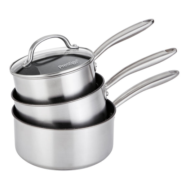 Scratch Guard Non Stick Stainless Steel 3 Piece Saucepan Set