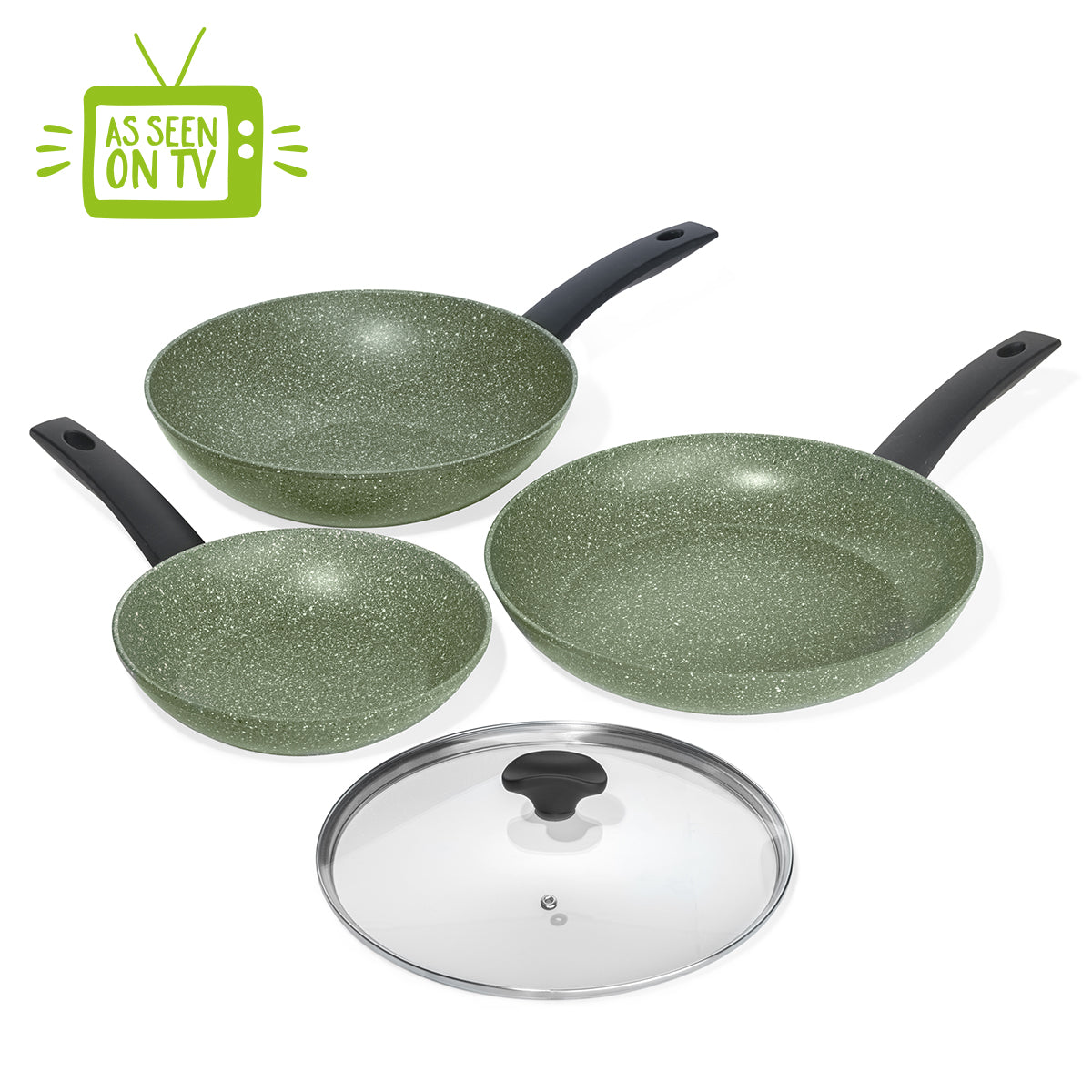 Eco Non Stick Induction Frying Pans Wok & Lid Set 3 Piece Set