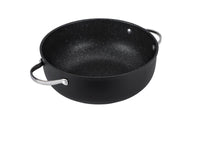 Scratch Guard anti scratch casserole pan with lid from Prestige. Matte black finish with stone effect interior and stainless steel handles